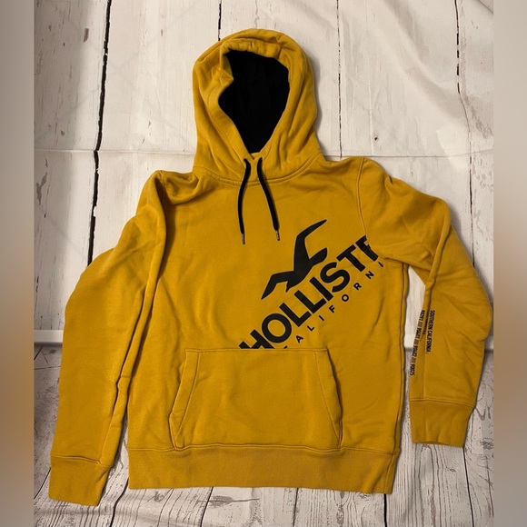 Hollister Pullover Hoodie Sweatshirt Dark Yellow Black Medium - Picture 3 of 12